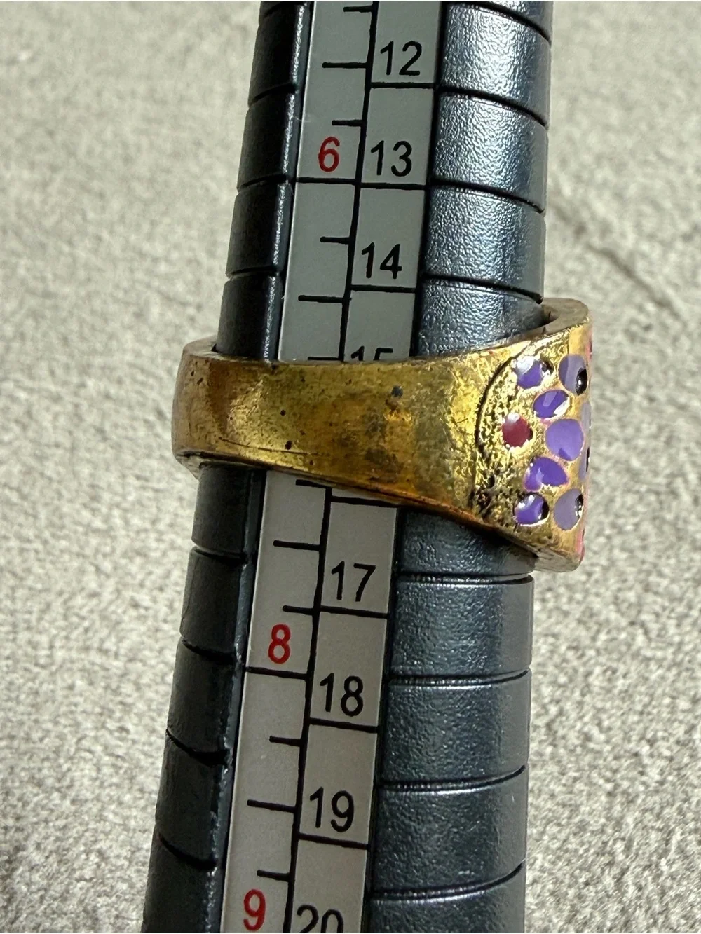 Gold-Tone Floral Enamel Statement Ring in Pink & Purple